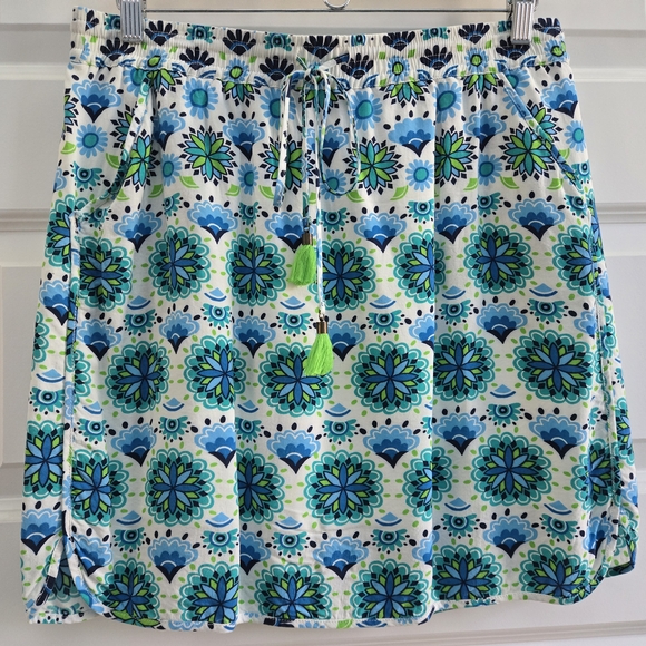 HATLEY Floral Blue and Green Women's Skirt Lined Size M - Picture 2 of 5
